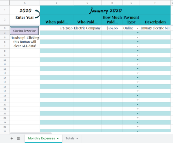 Monthly Expenses Template